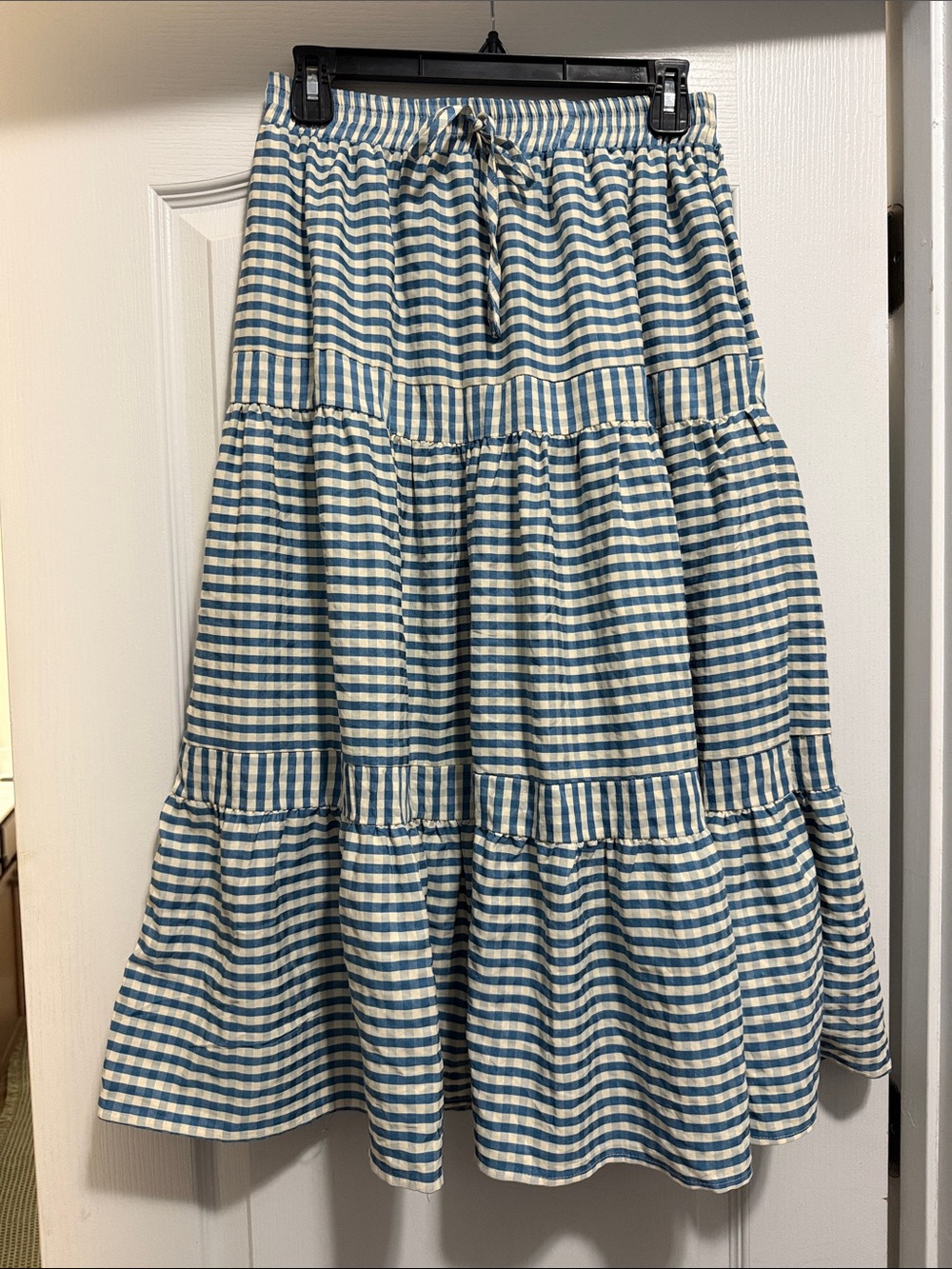 Impressions Blue and White Gingham Tiered A-Line Skirt
